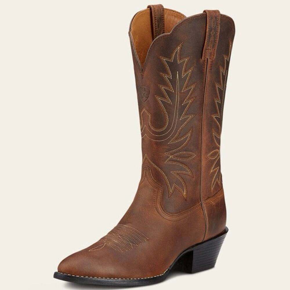 Ariat Womens Sz 7.5C Wide Heritage R Toe Western Boot Distressed Brown Worn